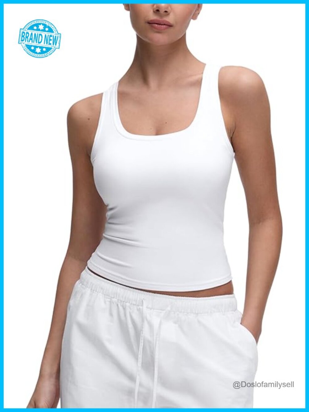 Scoop Neck Tank Top - Soft Stretchy Double Lined Crop Sleeveless Shirt